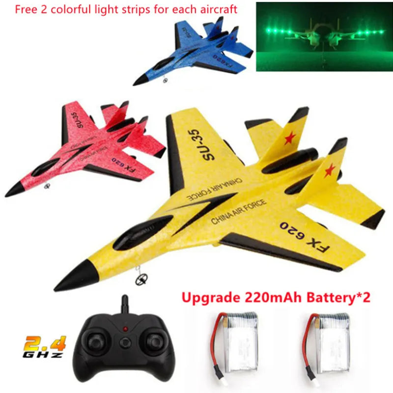 RC Plane SU-35 With LED Lights Remote Control Flying Model Glider Aircraft 2.4G Fighter Hobby Airplane EPP Foam Toys Kids Gift