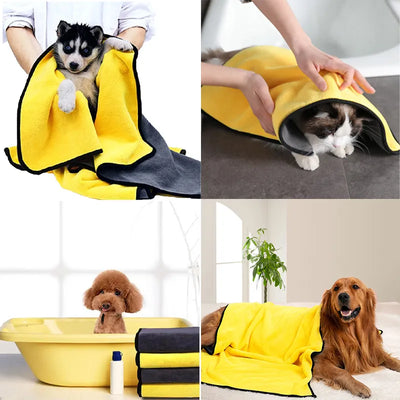 Quick-drying Dog and Cat Towels Soft Fiber Towels Absorbent Bath Towel Pet Bathrobe Convenient Cleaning Towel Dog Accessories