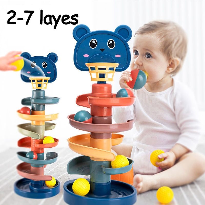2-7 Layes Track Rolling Ball Pile Tower Early Educational Toy for Babies Rotating Track Educational Stacking Toy for Kids Gift