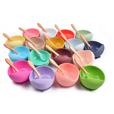 28Colors Baby Silicone Suction Bowls for Kids Waterproof Baby Feeding Tableware Spoon Children Dishes Kitchenware Infant Plates