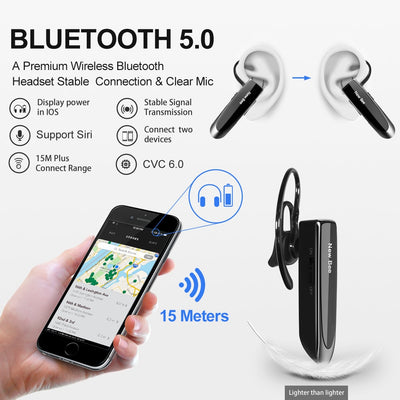 New Bee Bluetooth Headset V5.0 Wireless Earphones Headphones with Mic 24Hrs Earbuds Earpiece Mini Handsfree for iPhone xiaomi